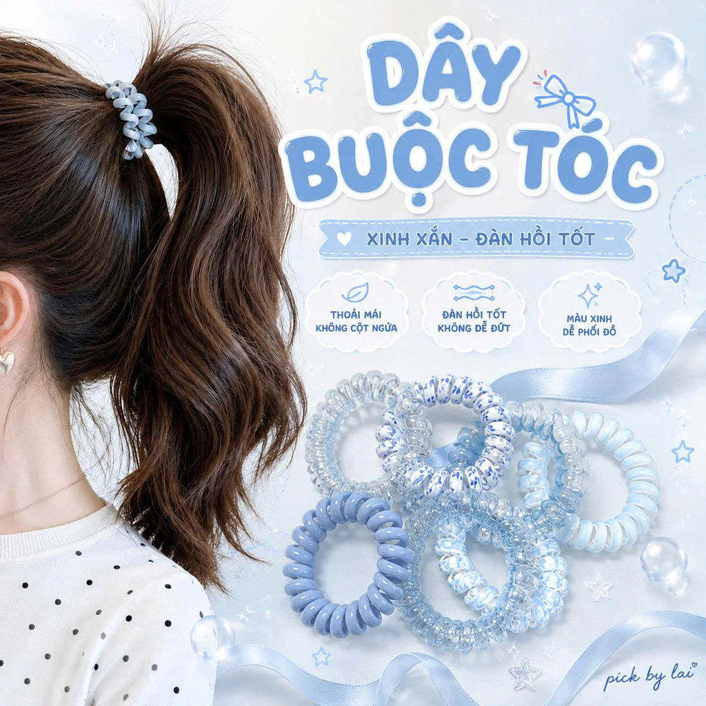 Set 5 Dây Buộc Tóc Lò Xo Hàn Quốc, Thun Buộc Tóc Xoắn Co Giãn, Dây Cột Tóc Nữ Mềm Nhẹ Nhiều Màu