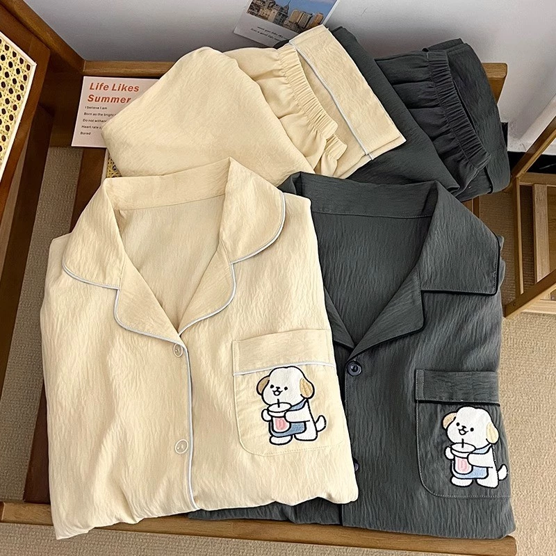 Bộ Đồ Ngủ Cặp Đôi Nữ Cloud Cotton Dài Tay Cardigan Hoạt Hình Loungewear