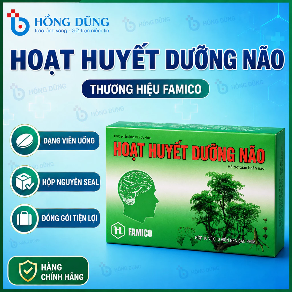 Hoạt huyết dưỡng não Hà nội Famico Hộp 100 viên bao đường