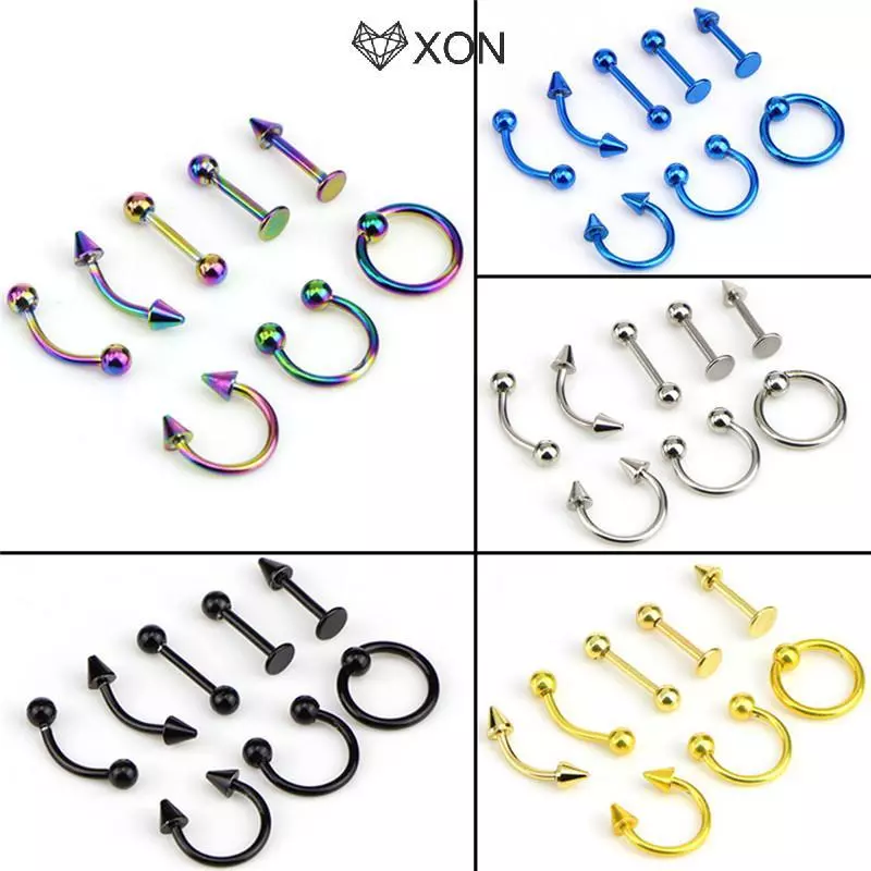 [XON] Hỗn Hợp 8 Chiếc 16G Thép Không Gỉ Xoắn Xuyên Trang Sức Tai Lông Mày Mũi Lip Nhẫn [Mina]