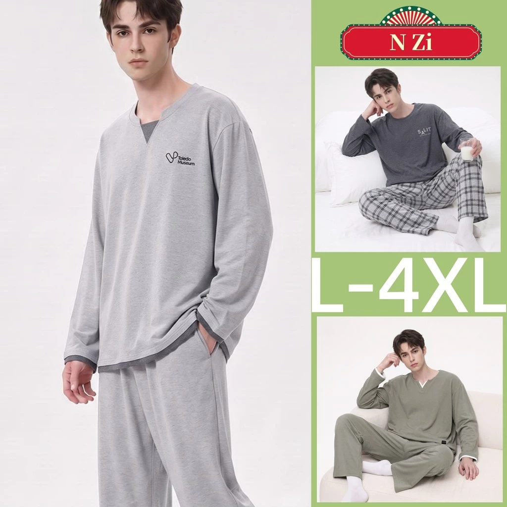Bộ Đồ Ngủ Nam 100% Cotton Plus Kích Thước Bộ Đồ Ngủ Thu Đông Tay Dài Đồ Ngủ Người Rời Mặc Nhà L-4XL