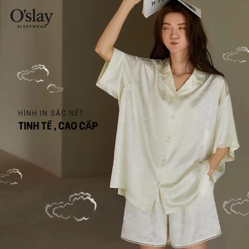 Đồ Ngủ Lụa Tay Ngắn Nữ - Pijama Trắng Kem Phối Ren Cao Cấp Có Thêm Váy Ngủ 2 Dây B42718