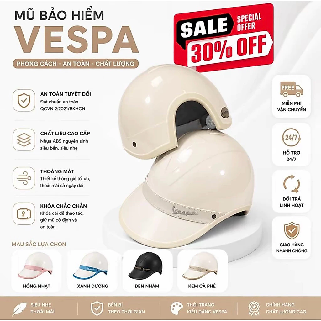 Mũ Bảo Hiểm Lưỡi Trai Vespa Nhiều Màu Sắc Dành Cho Cả Nam Và Nữ Mũ Bảo Hiểm Thời Trang