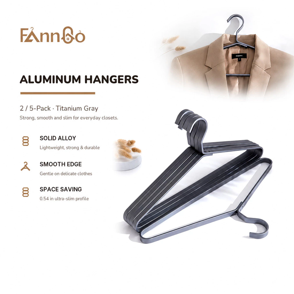 Móc treo quần áo bằng nhôm mờ Kim loại bền Hỗ trợ may mặc Bề mặt mịn màng Áo sơ mi chống trượt Móc treo váy Hợp kim xám titan 16,5 Inch cho tổ chức tủ quần áo Gói đơn