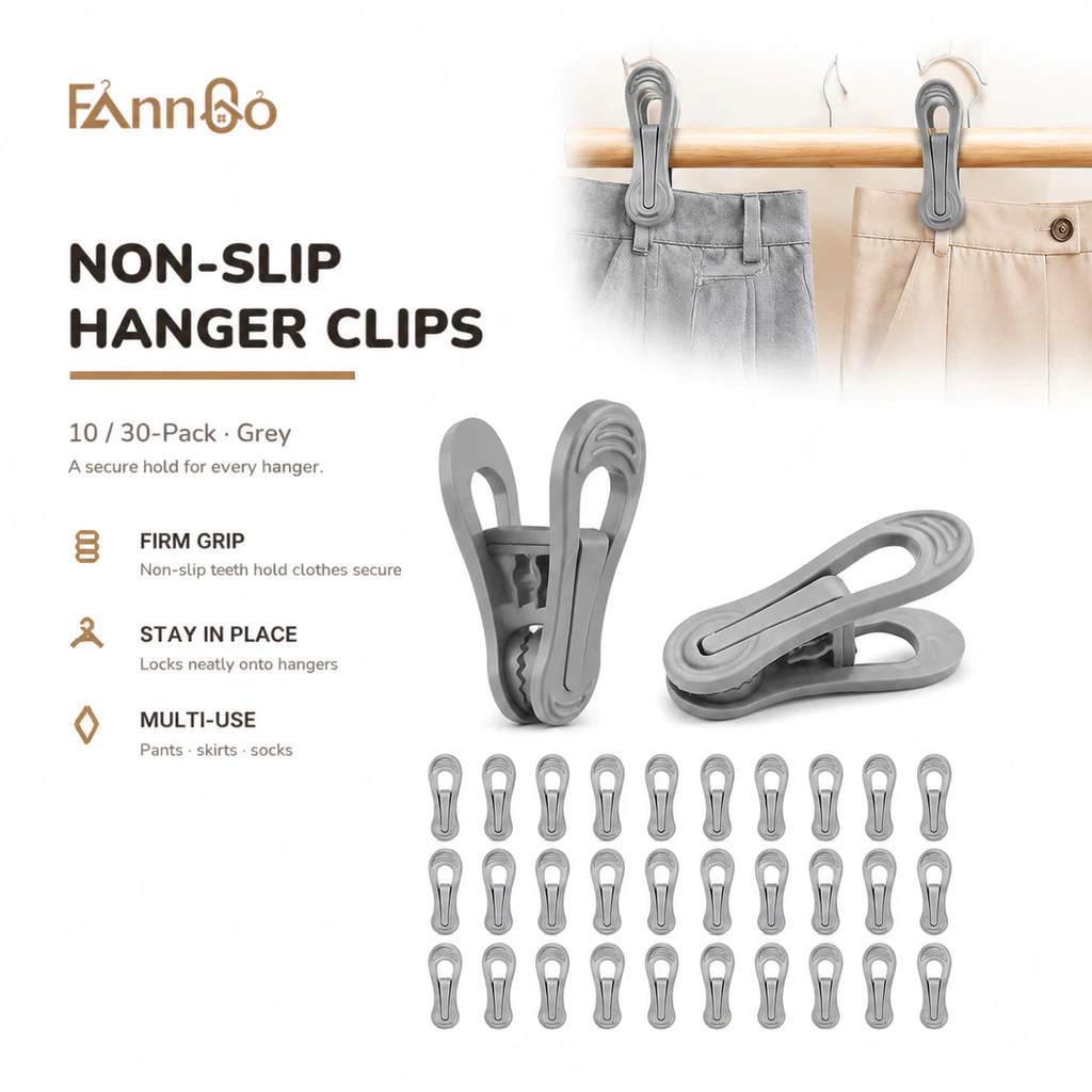 Kẹp tóc nhựa đa năng FannGo màu xám, 10 gói 30 chiếc, thích hợp làm kẹp tóc, dây buộc tóc và kẹp cố định quần áo chống trượt.