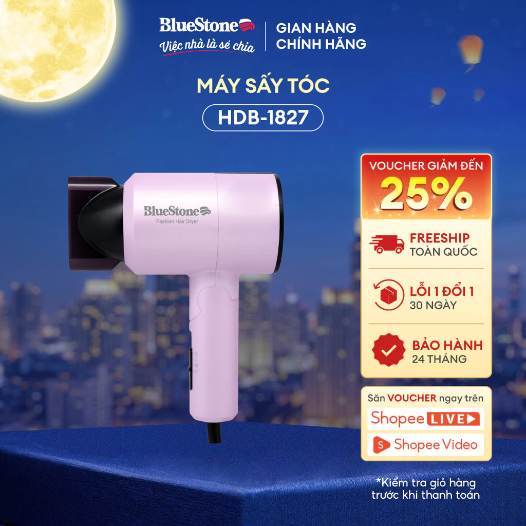 Máy Sấy Tóc BlueStone HDB-1827 | 1100W – Nhỏ Gọn – 3 Chế Độ Sấy – Bảo Vệ Tóc – Bảo Hành 2 Năm