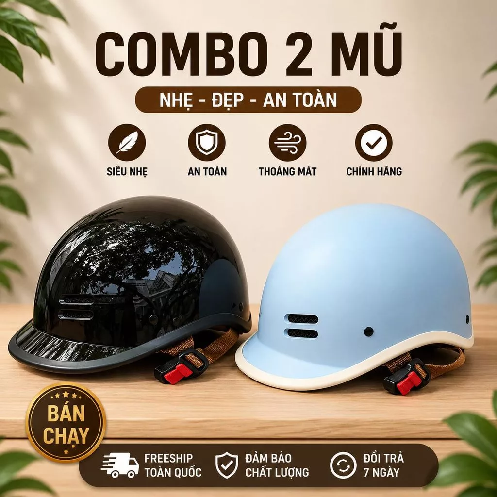 [ĐẠT CHUẨN] Combo 2 Mũ Bảo Hiểm Nửa Đầu Cá Heo Thời Trang Dành Cho Nam Nữ, Cute Và Đẹp Mắt