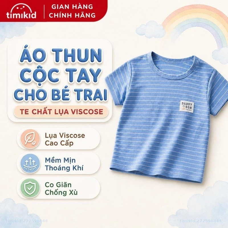 Áo Thun Cộc Tay Cho Bé Trai Link Card TE Chất Lụa Viscose Cao Cấp, Chống Xù, Mềm Mịn, Thoáng Khí - Timikid
