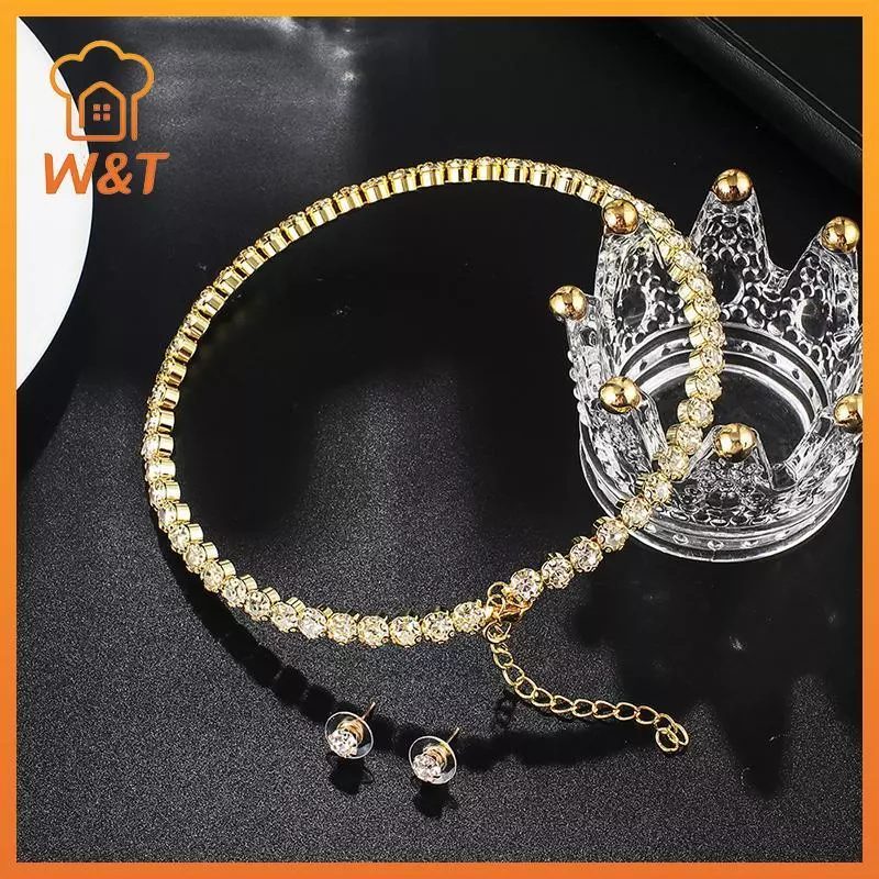 [W & T] 2 / 3 Bộ Trang Sức Pha Lê Tròn Sang Trọng Nhẹ Dành Cho Nữ Charm Vòng Tay Nelace Bông Tai Cô Dâu Trang Sức Cưới Phụ Kiện Mới