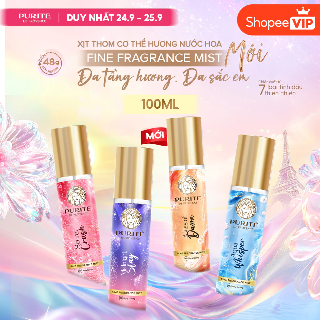 [VOUCHER SVIP 20%] [MỚI] Xịt Thơm Body Mist Purité Hương Nước Hoa Cao Cấp 100ML - Lưu Hương 48H