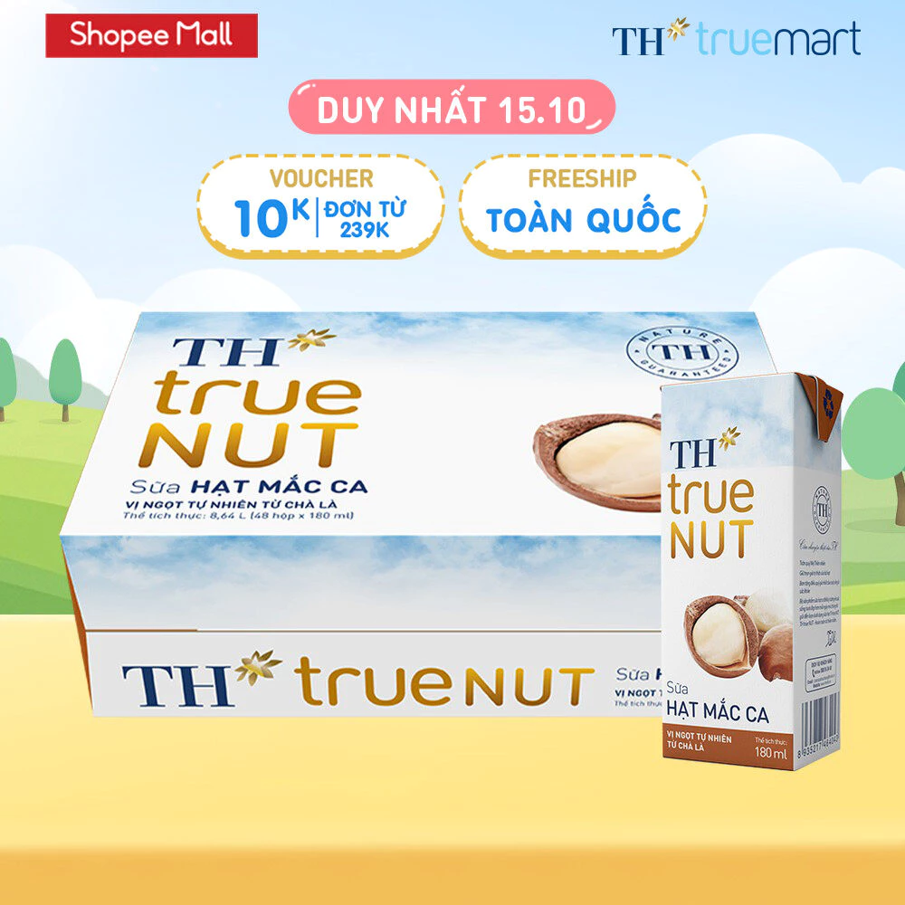 Thùng 48 Hộp Sữa Hạt Mắc Ca TH true NUT milk 180ml (48 Hộp)