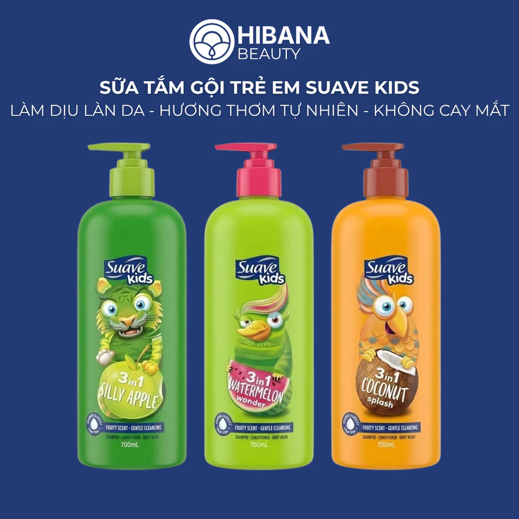 Sữa Tắm Gội Trẻ Em SuaVe Kids 3in1 | An Toàn Cho Da Nhạy Cảm - Hương Táo Xanh, Dưa Hấu, Dừa | 700ML