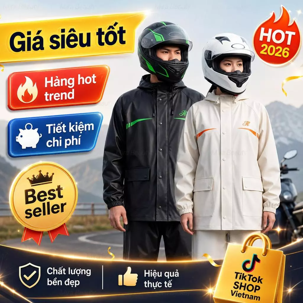 Bộ Áo Mưa Đi Xe Máy Nam Nữ Cao Cấp Chống Thấm Toàn Thân, Thoáng Khí, Có Mũ & Túi LớnBest Seller 2026