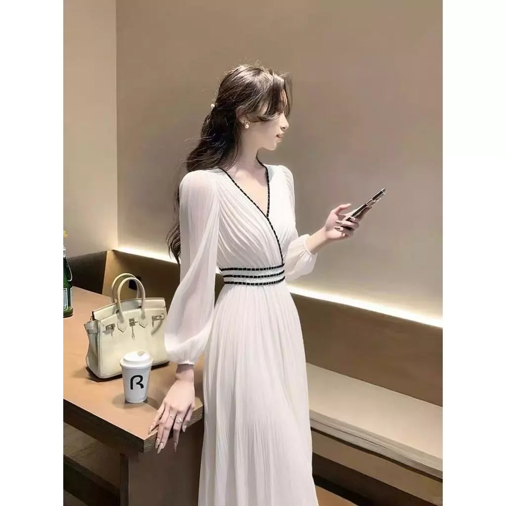 Váy Trắng Nữ Xuân Hè Pháp Cao Cấp Hào Quang Đẹp Kẹp Váy Voan
