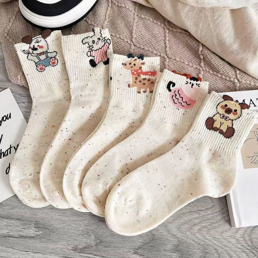 Combo 5 Đôi/10 Đôi Tất Nữ Cổ Trung Họa Tiết Thú Cưng Dễ Thương