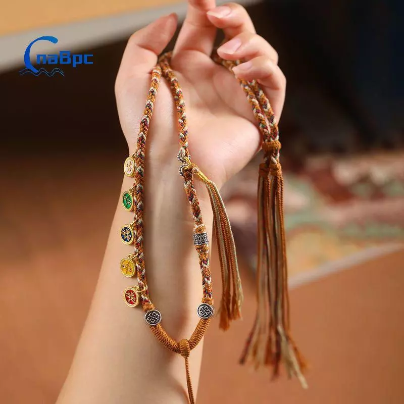 < CnaBpc > Mặt dây chuyền Dây buộc dây bện Cotton chà tay với mặt dây chuyền năm chiều giàu có Dây buộc dây mới