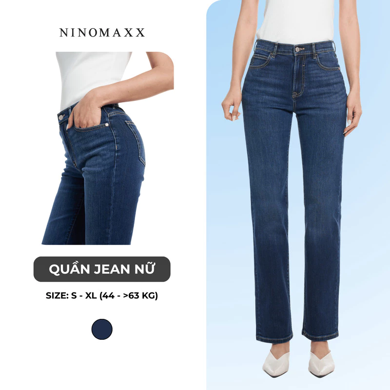 Quần Jean Nữ Ninomaxx Form Straight Xanh Dương SOFTMOTION HYBRID DENIM Chất Vải Mềm Rũ Co Giãn Nhẹ 2510030