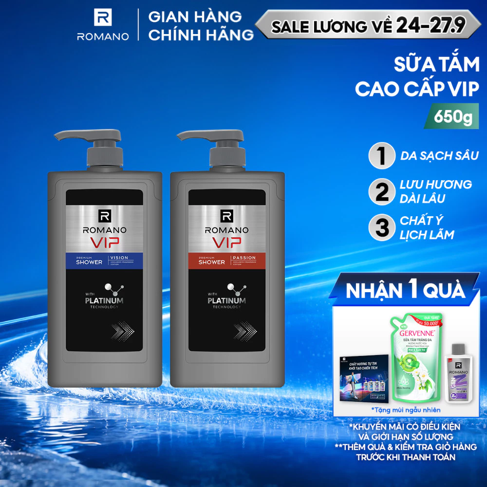 Sữa tắm nam cao cấp Romano VIP mạnh mẽ bí ẩn Passion / Vision 650g