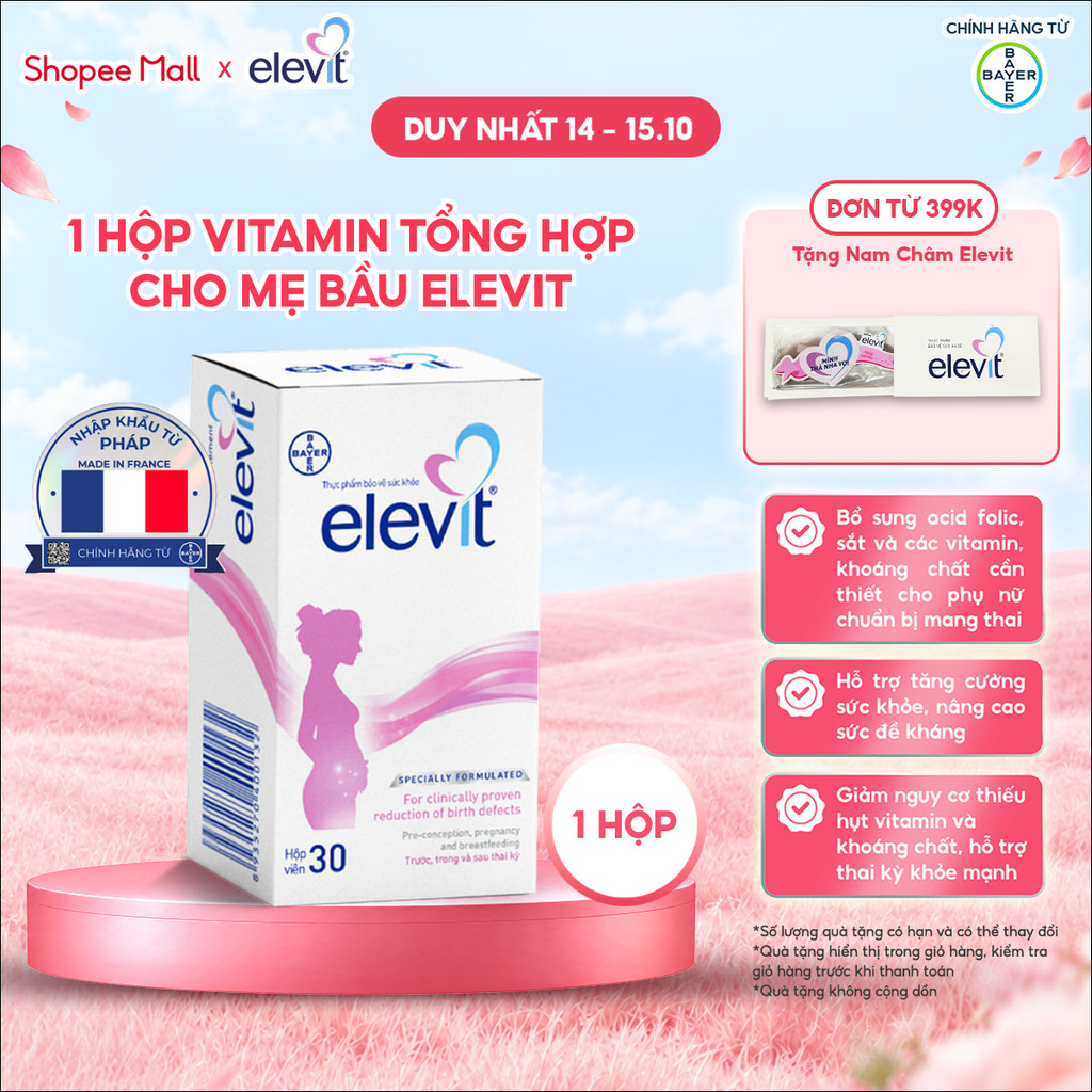 Thực phẩm bảo vệ sức khỏe Elevit 30 Viên bổ sung Acid Folic, Sắt, Canxi, Các…