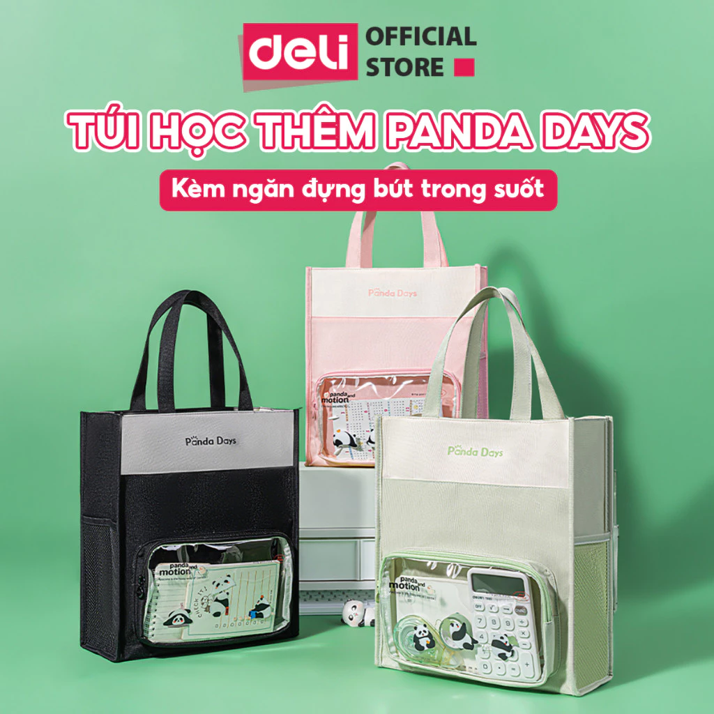 [🔥MẪU MỚI] Túi Tote Học Thêm Deli Size A4 Panda Days - Túi Đựng Đồ Học Tập A4, Vải Oxford Bền Đẹp, Nhiều Ngăn Tiện Lợi