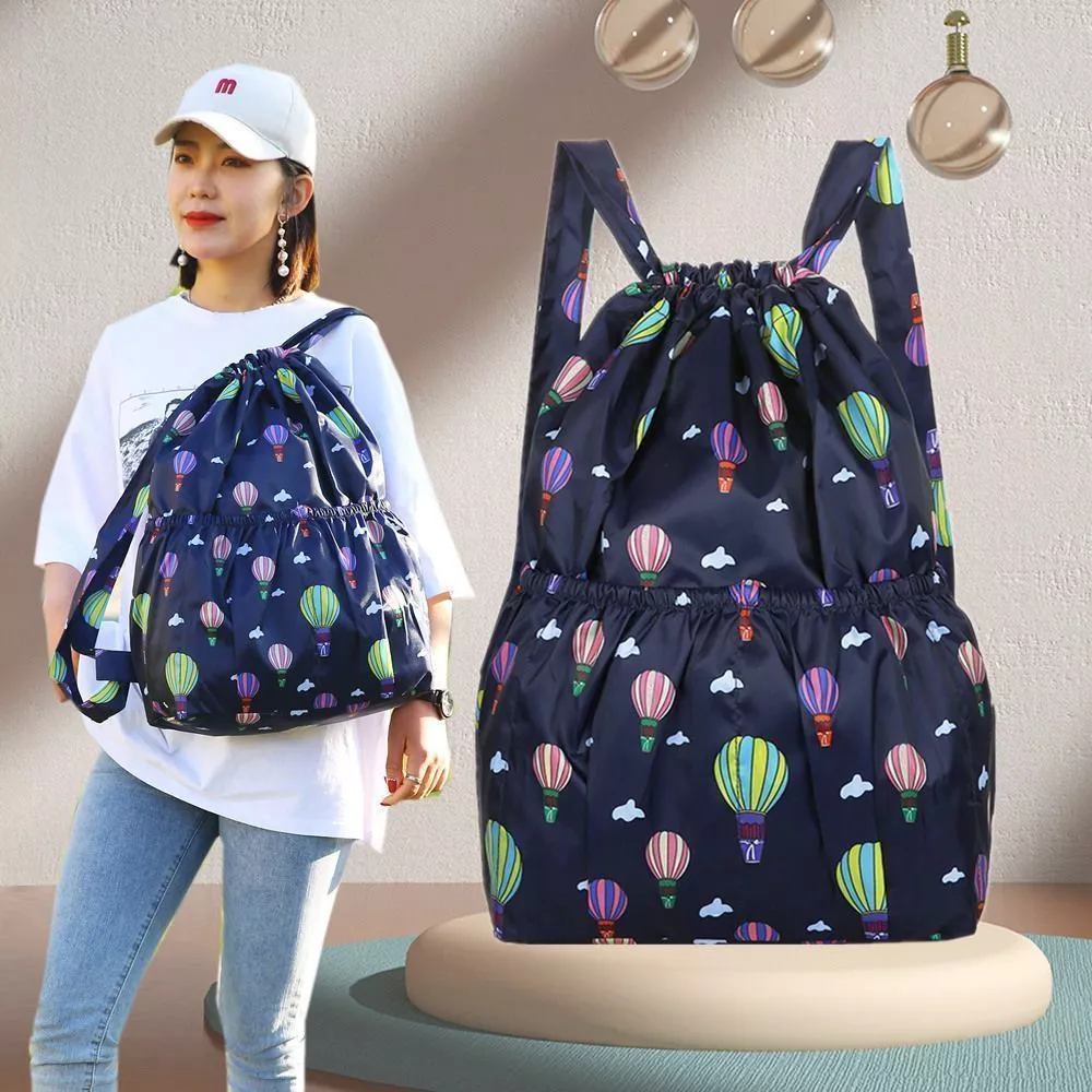 In Hình Dung Tích Lớn Dây Rút Túi Ba Lô Thu Đông Phong Cách Mới Vải Nylon Ba Lô Đi Chơi Ánh Sáng Thường Ngày Túi Mua Sắm