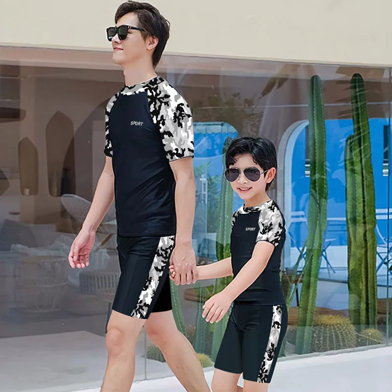 Phong Cách Mới Cha Mẹ-Con Đồ Bơi Trẻ Em Bé Trai Thể Thao Thường Ngày Năm Điểm Quần Lướt Sóng Đồ Bơi Đi Biển