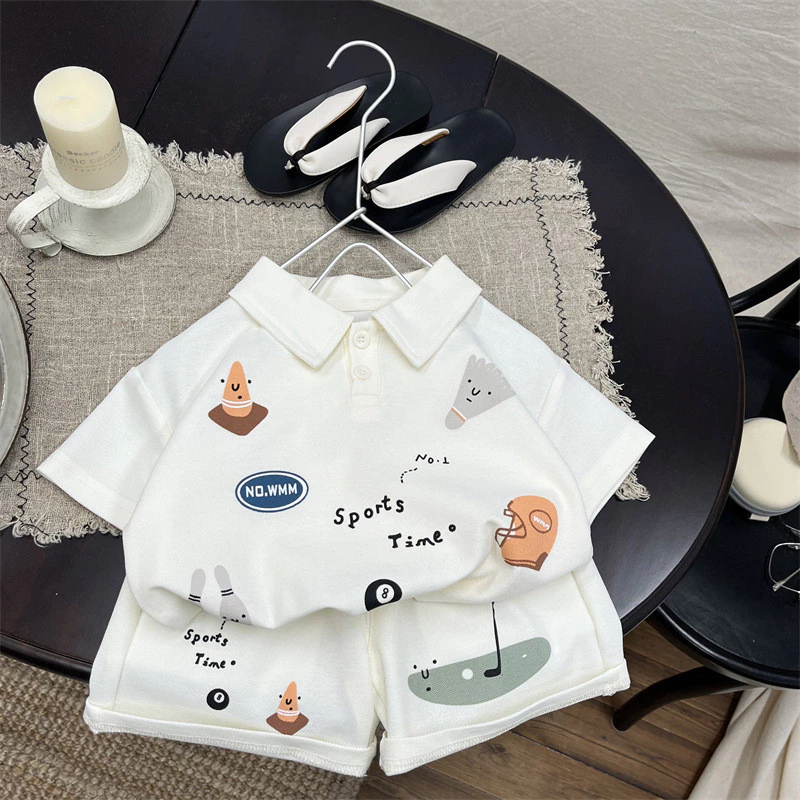 Bộ Đồ Cho Bé Mùa Hè Phong Cách Mới Bé Trai Phiên Bản Hàn Quốc Áo Sơ Mi polo Tay Ngắn Trẻ Em Bộ Đồ Hai Mảnh