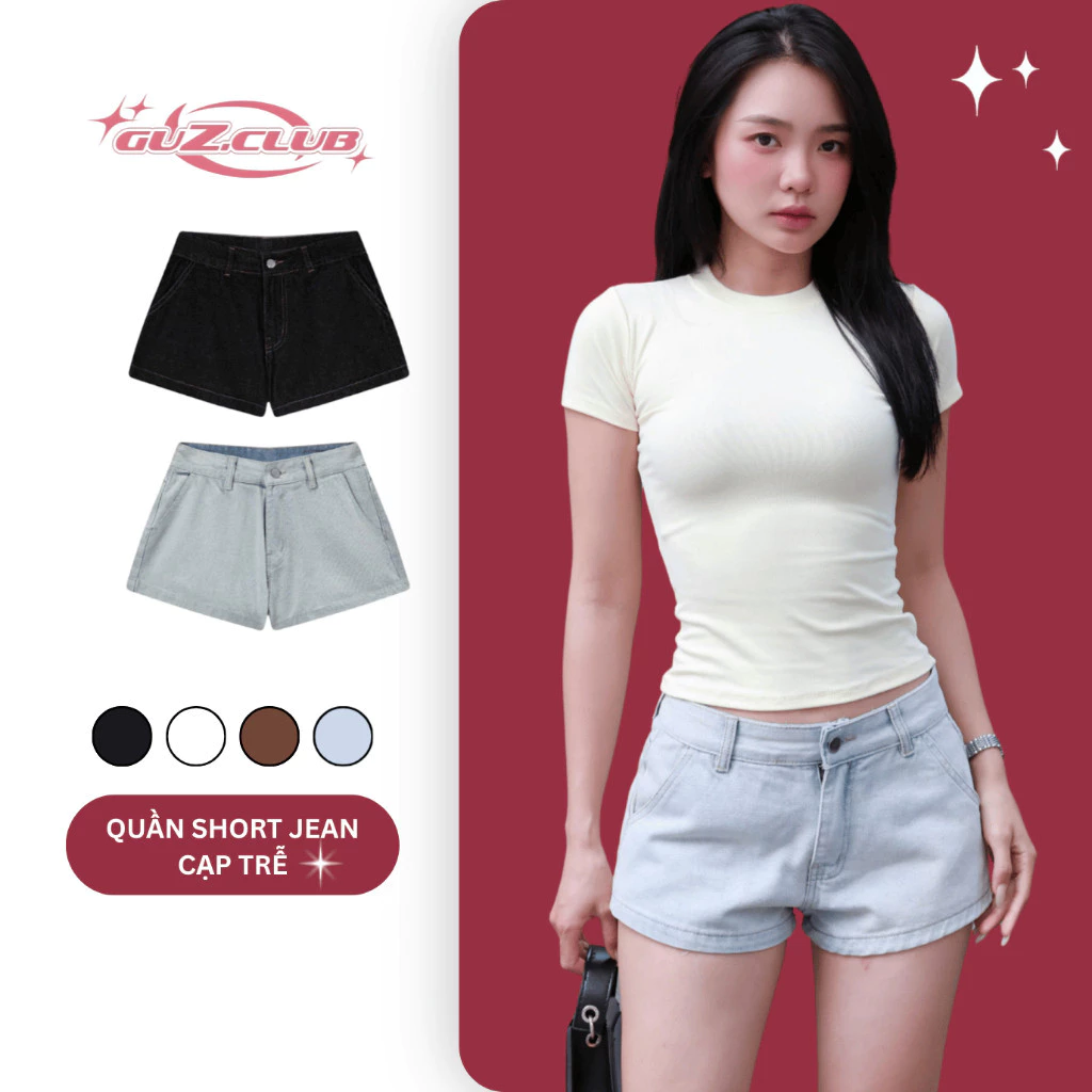 [MUA 2 GIẢM 5%] Quần Short Jean Nữ GuzClub Cạp Trễ Ôm Dáng Wash Màu Form Chuẩn Basic Cá Tính M56