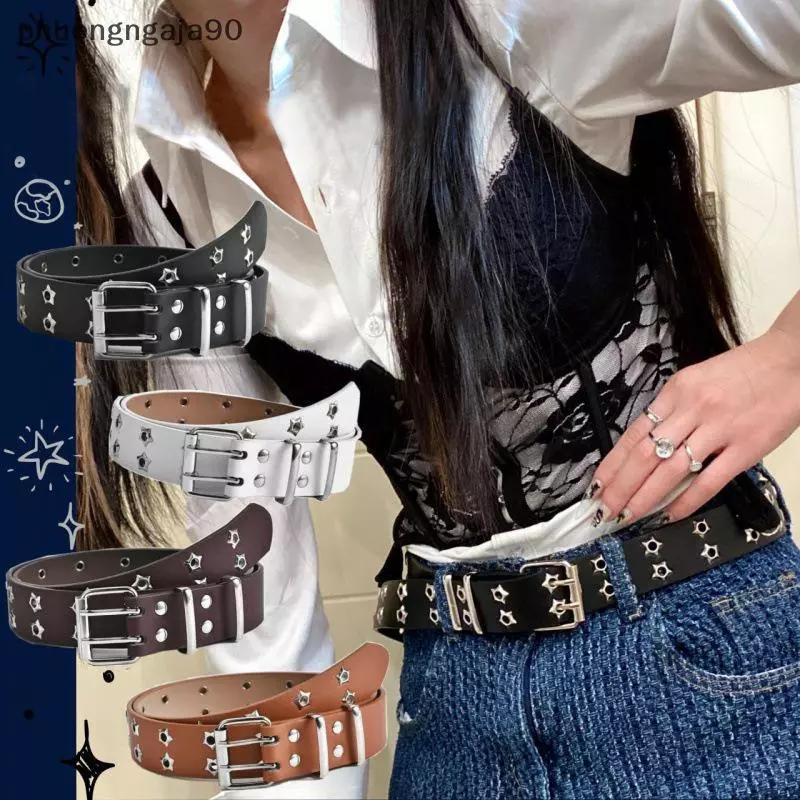 Punk phong cách có thể điều chỉnh da chuỗi vành đai với Hollow Sao khóa cho nam giới và phụ nữ
