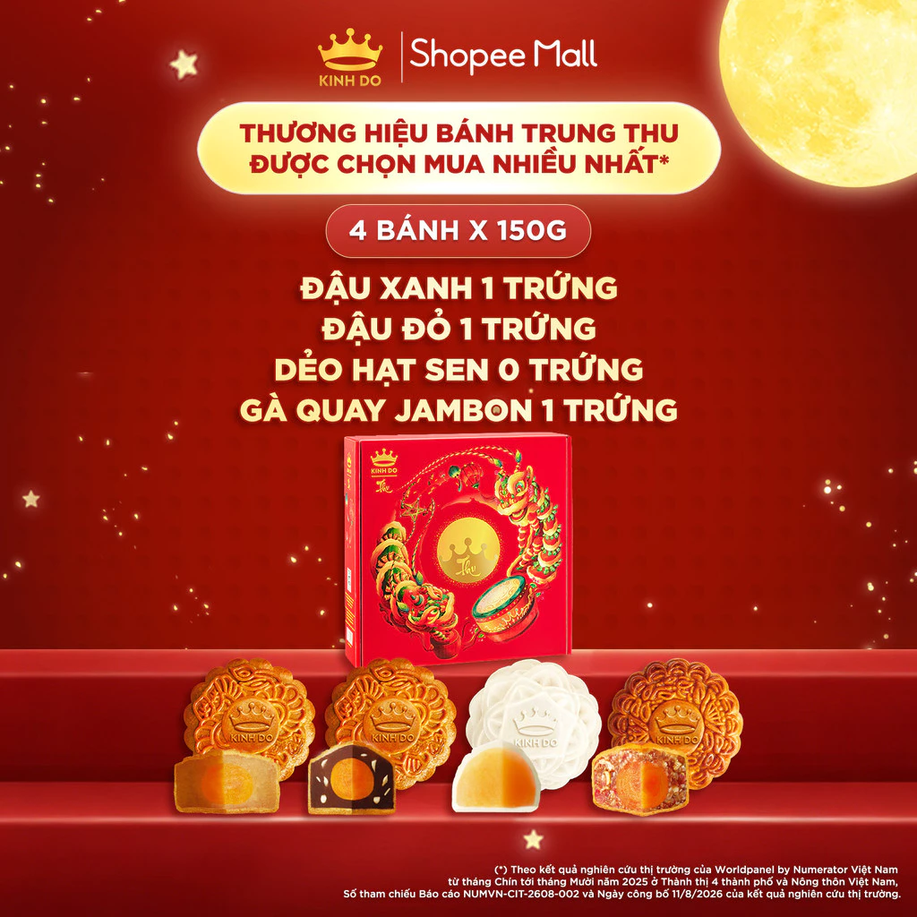 [KOL] [KHÔNG TÚI + HỘP] Combo 4 bánh trung thu Kinh Đô "Đêm Thu Quây Quần" (4 bánh x 150g)