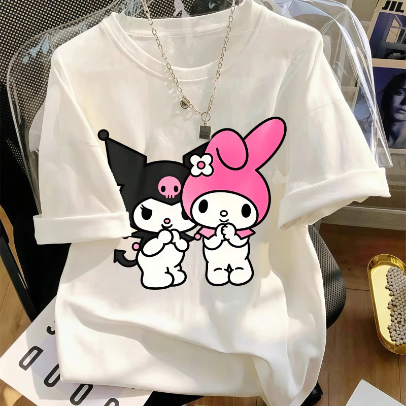 Áo Thun Nữ Màu Trắng In Họa Tiết Thiếu Nữ, Phong Cách Dễ Phối Đồ Hàng Ngày, Chất Cotton Mềm Mại, Form Rộng#0568