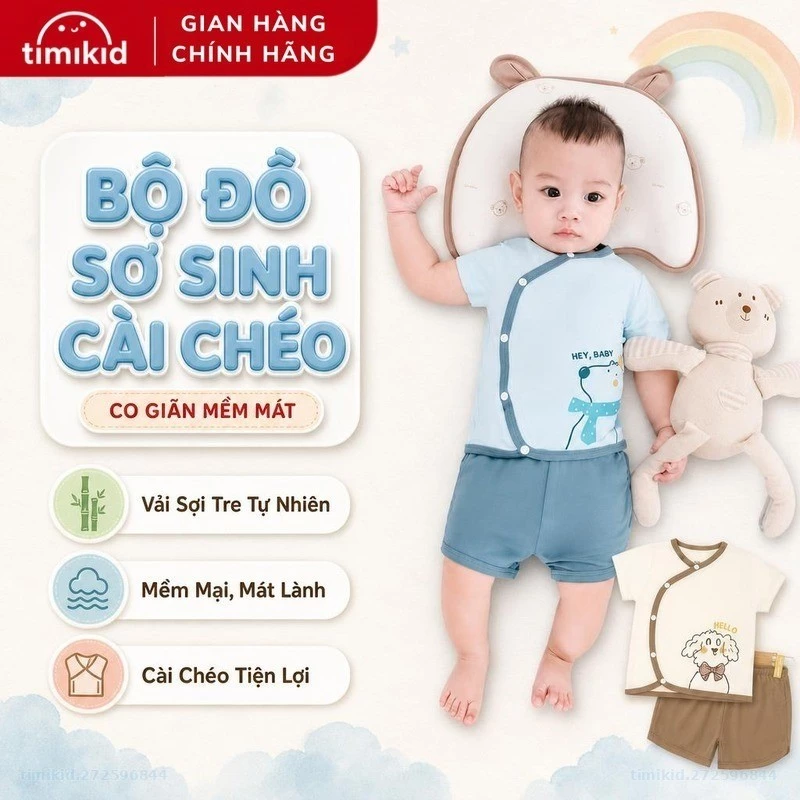 Bộ Quần Áo Sơ Sinh Cài Chéo Cộc Tay Dokma Chất Liệu Vải Sợi Tre Co Giãn Mềm Mát