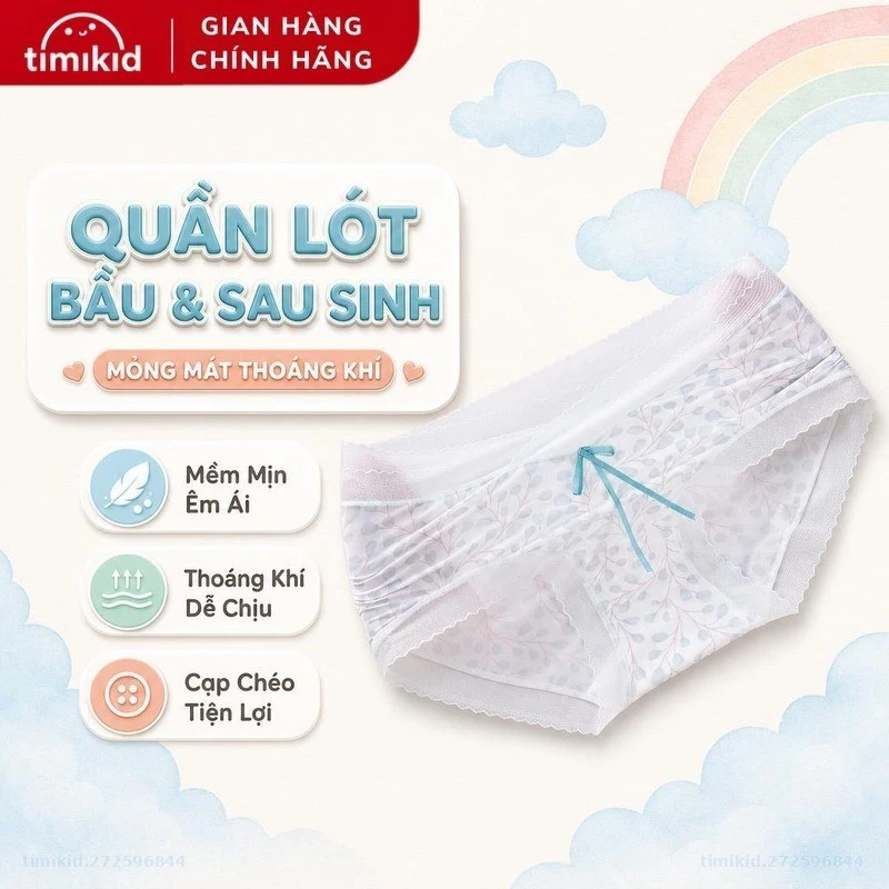 Quần Lót Bầu Và Sau Sinh Chất Lụa Băng Móng Mát, Thoáng Khí, Đũng Kháng Khuẩn, Eo Thấp, Cạp Chéo - Timikid