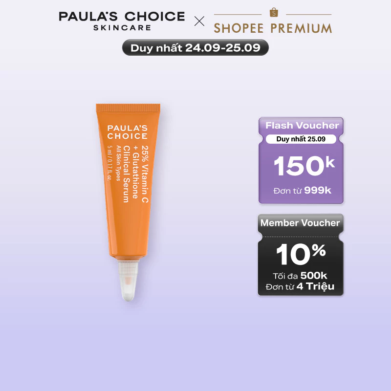 Tinh Chất Làm Sáng Da Và Mờ Nám Chuyên Sâu Paula's Choice 25% Vitamin C + Glutathione Clinical Serum -5ml mã 1497