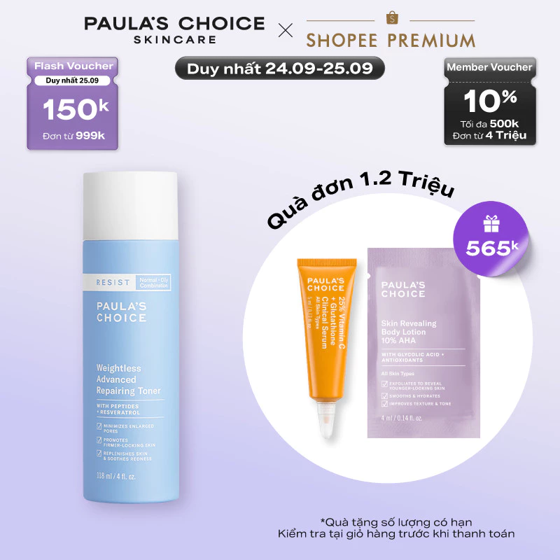 Nước cân bằng ngăn ngừa các dấu hiệu lão hóa da Paula's Choice Resist Weightless Advanced Repairing Toner 118ml 7780