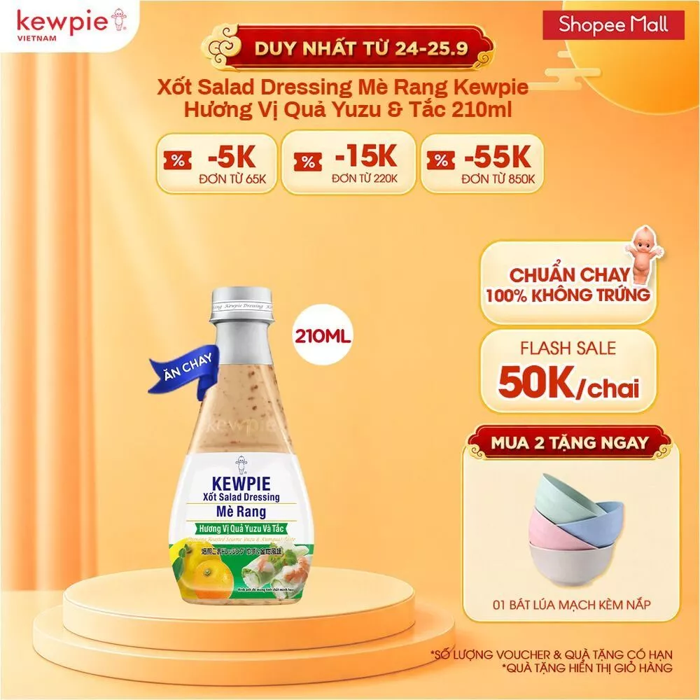 Xốt Salad Dressing Mè Rang Kewpie Hương Vị Quả Yuzu & Tắc 210ml