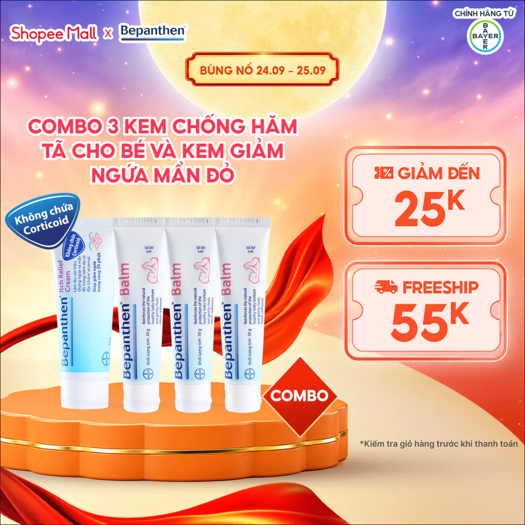 Combo 3 Kem Chống Hăm BEPANTHEN Balm Dạng Kem Mỡ Tuýp 30G x3 và Kem Giảm Ngứa BEPANTHEN Itch Relief Cream 20G Giảm Ngứa