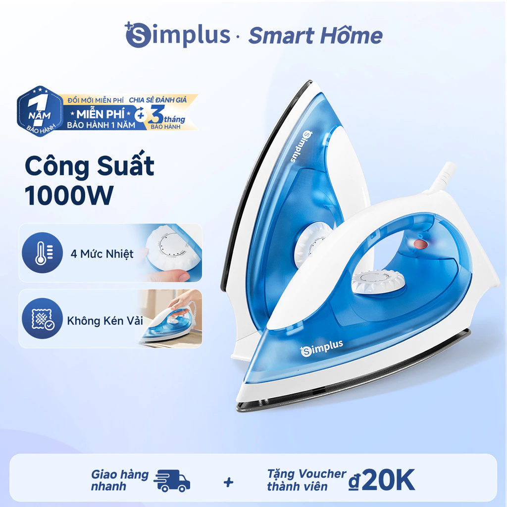 Simplus Bàn ủi khô Làm nóng sơ bộ nhanh, 110ml, công suất cao 1000W 4 nấc nhiệt điều chỉnh GTJH005