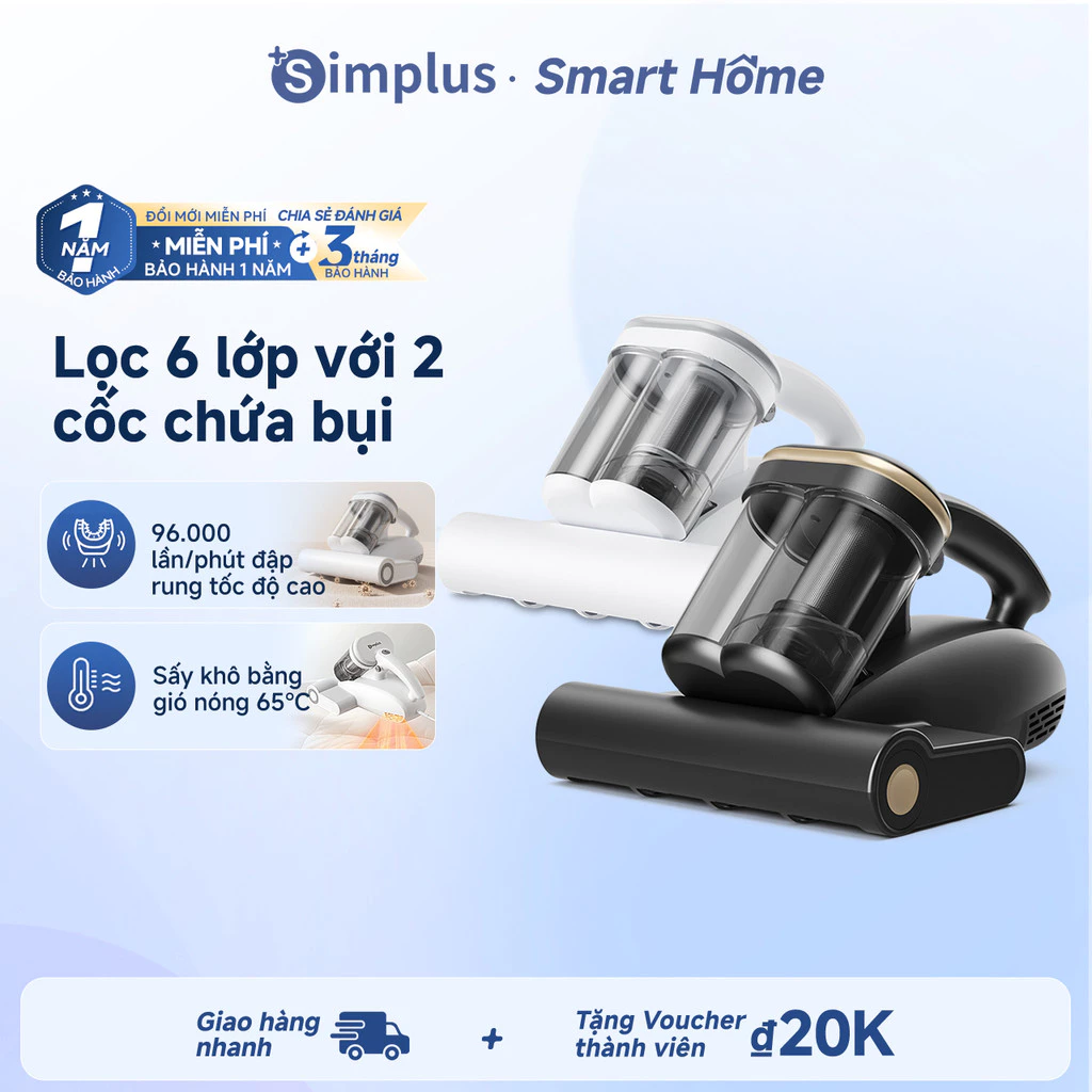 Máy hút bụi giường nệm Simplus Thiết kế 2 cốc chứa bụi  Lực hút mạnh 18000pa Tích hợp hương thơm CMYH007
