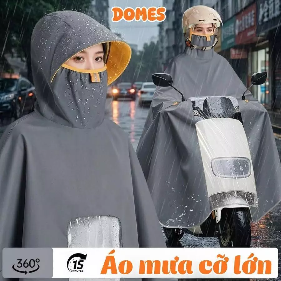 Áo mưa choàng trùm kín Xe  Chất Liệu PVC Cao Cấp Có Tấm Chắn Nước Thời Trang An Toàn Khi Điều Khiển Xe Máy