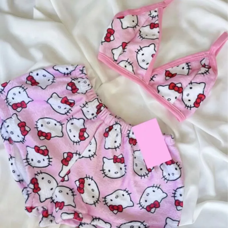 Mới Bán Chạy Bộ Đồ Ngủ Nữ Áo Vest Hoạt Hình KT Quần Short Mèo Bộ Đồ Lót Bên Ngoài Mặc Thường Ngày Homewear