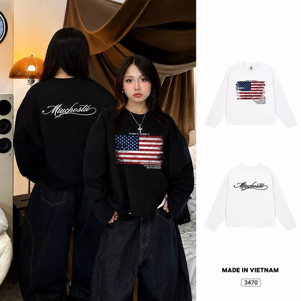 Áo Thun Boxy Tay Dài Nam Nữ Form Rộng Cổ Tròn Cotton Dày Dặn, Áo Phông Unisex Cá Tính Phong Cách Ulzzang Hot Trend