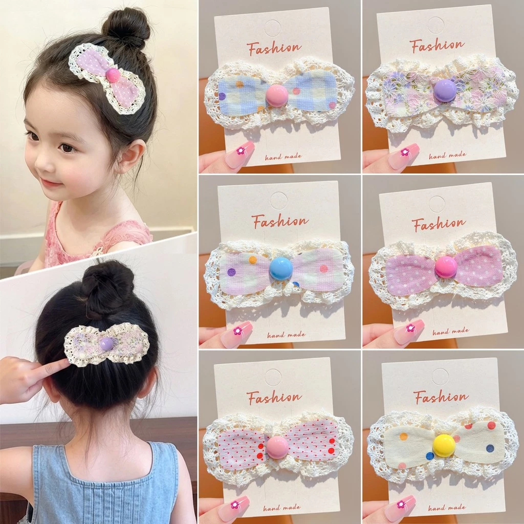 Miếng Dán Tóc Nơ Bướm Viền Ren Dễ Thương Cho Bé Gái - Phụ Kiện Giữ Tóc Con Xinh Xắn