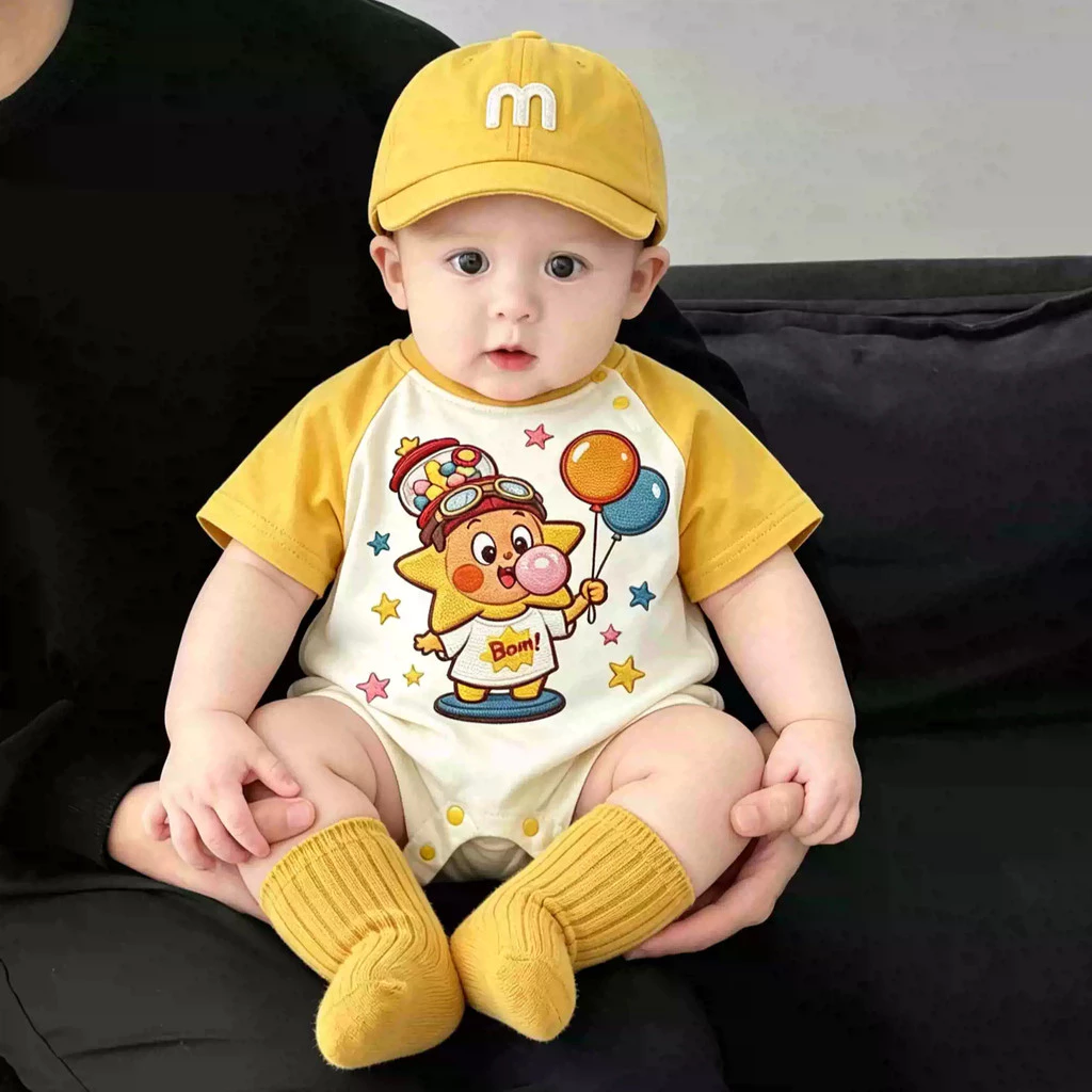 Mùa Hè Cho Bé Họa Tiết Hoạt Hình Dễ Thương Tay Ngắn Cotton Thở Áo liền quần Quần Áo Cho Bé 0-2 Tuổi