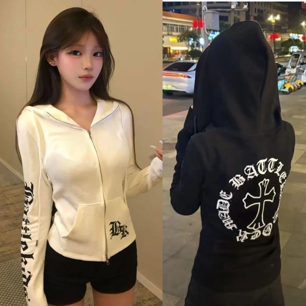 Áo Khoác Có Mũ Trùm Đầu Dây Kéo Đôi Của Phụ Nữ Hoodie Và Áo Nỉ Mùa Xuân Và Mùa Thu Thời Trang Mới Top