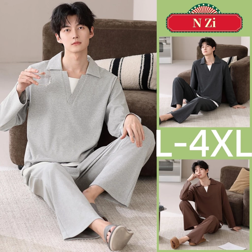 Plus Kích Thước Bộ Đồ Ngủ Nam 100% Cotton Bộ Đồ Ngủ Mùa Thu Đông Tay Dài Đồ Ngủ Người Rời Mặc Nhà L-4XL