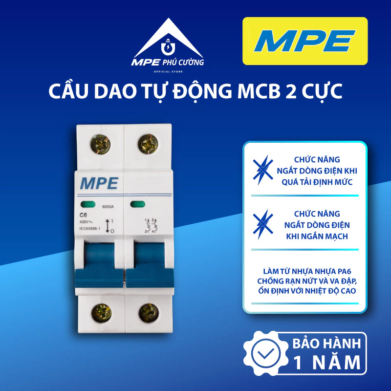 (CHÍNH HÃNG) MPE - Cầu dao tự động MCB 2 cực 2P Chính hãng MPE Phú Cường
