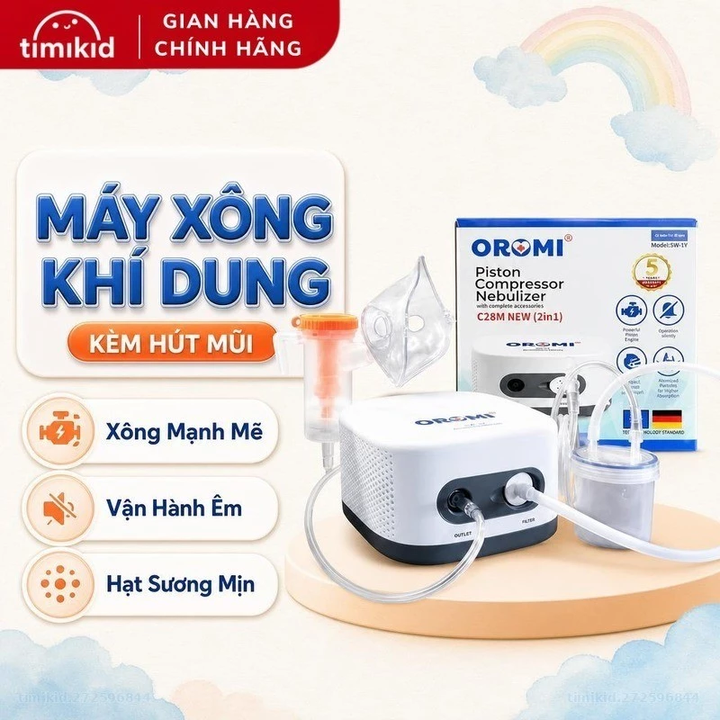 Máy Hút Mũi Cho Bé Và Máy Xông Khí Dung 2 Trong 1 Thương Hiệu OROMI Model C28M Công Nghệ Nhật Bản