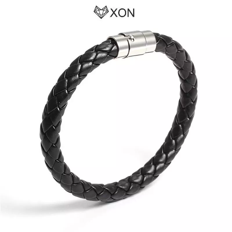 [XON] Vòng đeo tay nam da quyến rũ bằng thép không gỉ Vòng đeo tay từ tính [Mina]