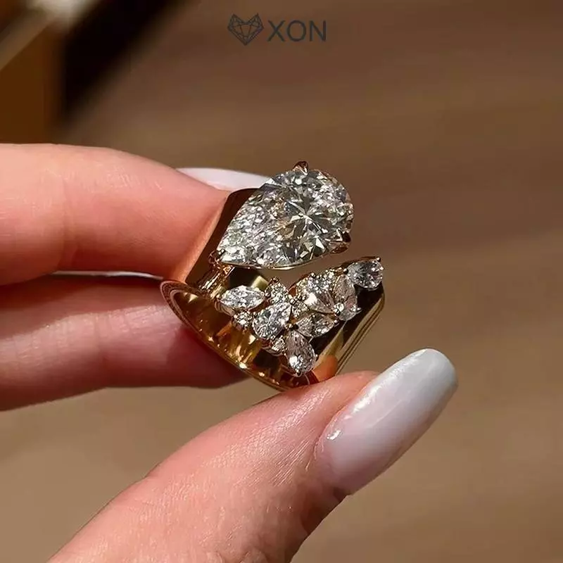 [XON] Thiết Kế Cảm Hứng Inlay Bóng Đôi Đầu Giọt Đá Quý Nhẫn Dành Cho Nữ Cao Cấp Nhẫn Trang Sức Tiệc [Mina]